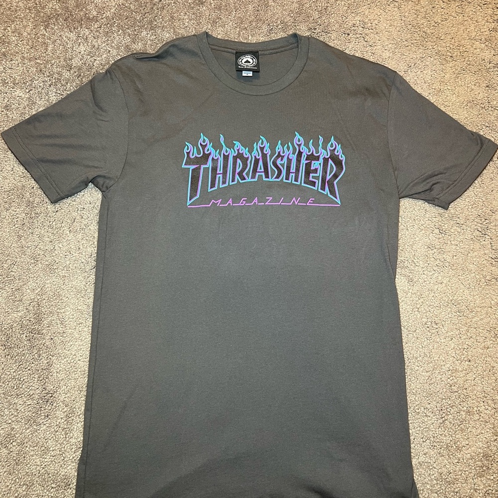 Thrasher Gray Short Sleeve Tee with Iconic Logo